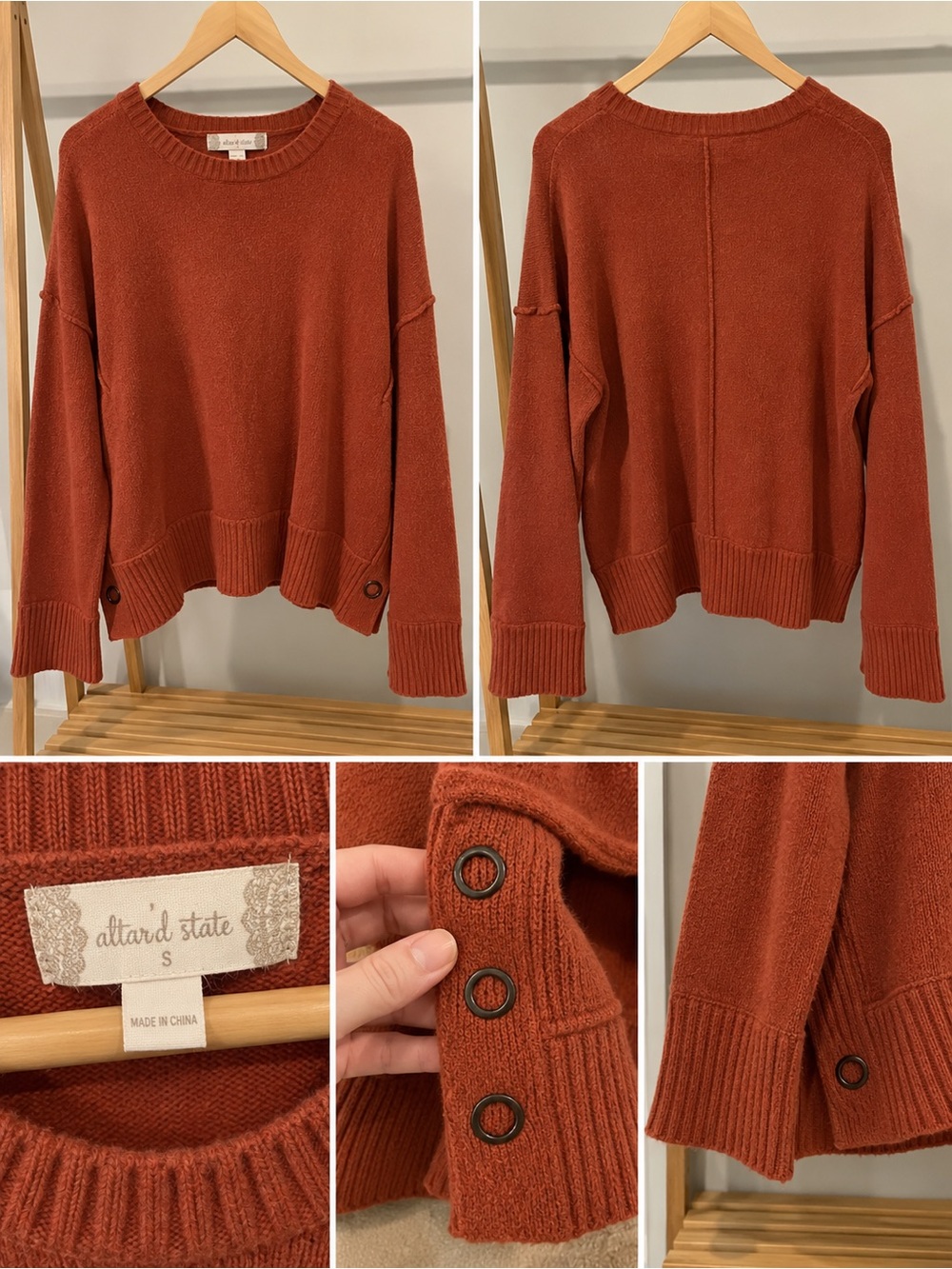 Altar’d State Rust Orange Oversized Side Button Sweater Small